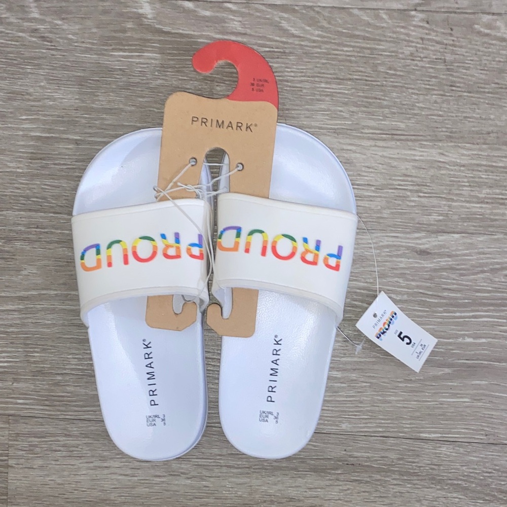 Primark women White Rainbow Slide Sandals size 5 brand new